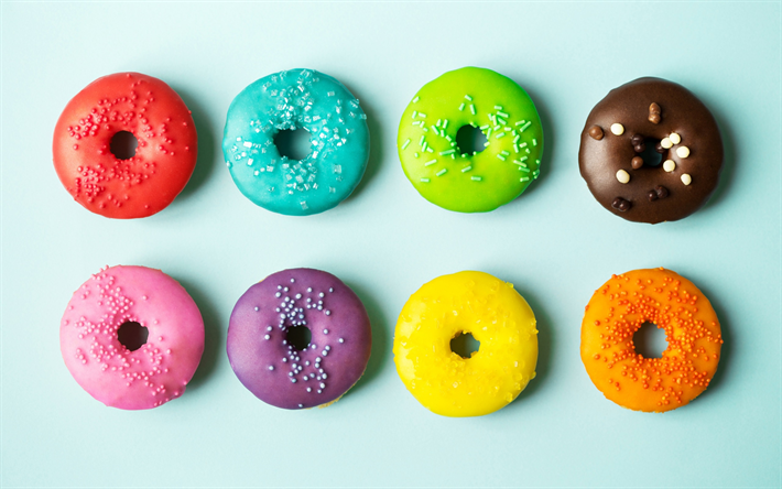 donuts, geb&#228;ck, bunte sahne, bunte donuts, s&#252;&#223;igkeiten