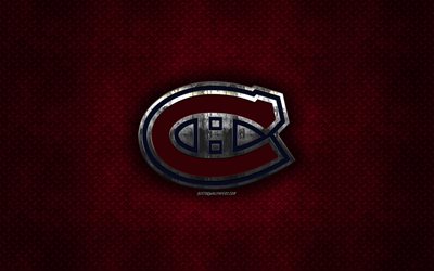 Montreal Canadiens, Canadian hockey club, punainen metalli tekstuuri, metalli-logo, tunnus, NHL, Montreal, Quebec, Kanada, USA, National Hockey League, creative art, j&#228;&#228;kiekko