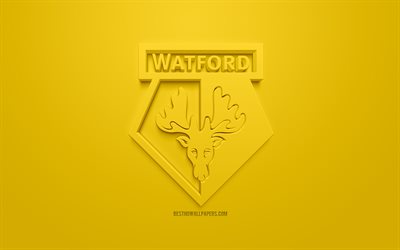 Watford FC, luova 3D logo, keltainen tausta, 3d-tunnus, Englannin football club, Premier League, Watford, Englanti, 3d art, jalkapallo, tyylik&#228;s 3d logo