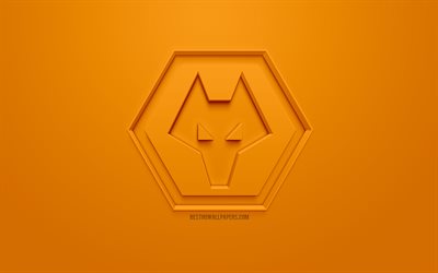 Wolverhampton Wanderers FC, Wolves, creative 3D logo, orange background, 3d emblem, English football club, Premier League, Wolverhampton, England, 3d art, football, stylish 3d logo