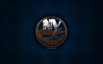 New York Islanders, American hockey club, blue metal texture, metal logo, emblem, NHL, New York, USA, National Hockey League, creative art, hockey