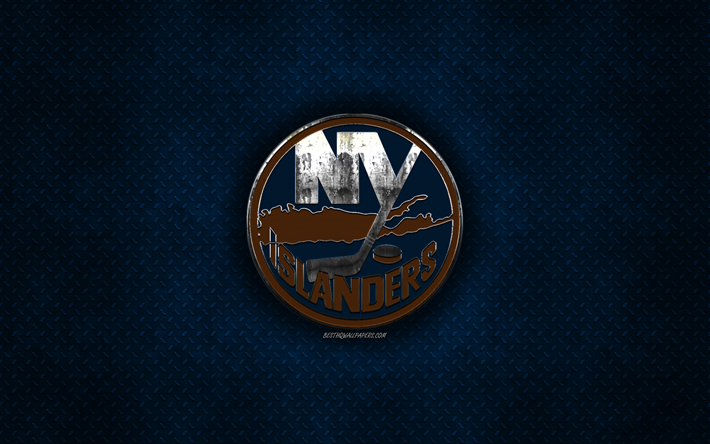 Nova York Islanders, Americana de h&#243;quei clube, azul textura do metal, logotipo do metal, emblema, NHL, Nova York, EUA, Liga Nacional De H&#243;quei, arte criativa, h&#243;quei