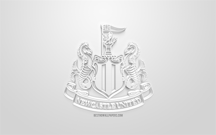 Newcastle United FC, kreativa 3D-logotyp, vit bakgrund, 3d-emblem, Engelska football club, Premier League, Newcastle-upon-Tyne, England, 3d-konst, fotboll, snygg 3d-logo
