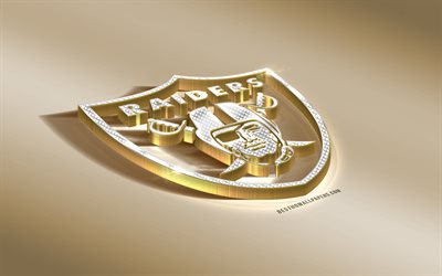 Oakland Raiders Amerikan Futbol Kul&#252;b&#252;, NFL, Altın G&#252;m&#252;ş logo, Oakland, California, ABD Ulusal Futbol Ligi, 3d altın amblemi, yaratıcı 3d sanat, Amerikan Futbolu