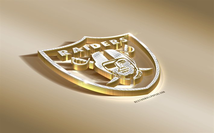 Oakland Raiders, American Football Club, NFL, Golden Silver logo, Oakland, California, USA, National Football League, 3d golden emblem, creative 3d art, American football