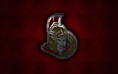 Ottawa Senators, Canadian hockey club, red metal texture, metal logo, emblem, NHL, Ottawa, Ontario, Canada, USA, National Hockey League, creative art, hockey
