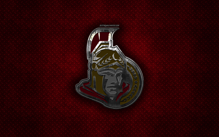 Senators de Ottawa, Canad&#225; del club de hockey, de metal rojo de textura de metal, logotipo, emblema, NHL, Ottawa, Ontario, Canad&#225;, estados UNIDOS, Liga Nacional de Hockey, arte creativo, hockey