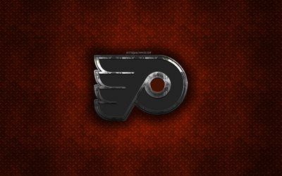Philadelphia Flyers, American hockey club, oranssi metalli tekstuuri, metalli-logo, tunnus, NHL, Philadelphia, Pennsylvania, USA, National Hockey League, creative art, j&#228;&#228;kiekko