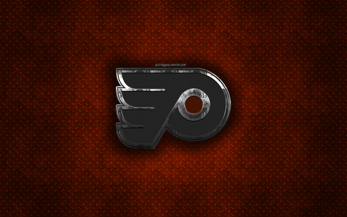 Philadelphia Flyers, American hockey club, naranja metal textura de metal, logotipo, emblema, NHL, Filadelfia, Pensilvania, estados UNIDOS, Liga Nacional de Hockey, arte creativo, hockey