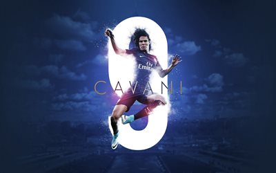 Edinson Cavani, Paris Saint-Germain, PSG, creative art, number 9, Ligue 1, France, Uruguayan striker, football