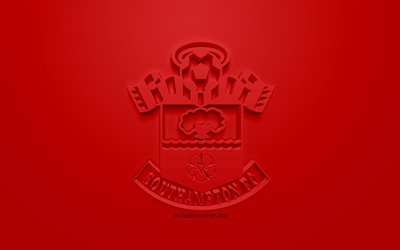 Southampton FC, creativo logo en 3D, fondo rojo, 3d emblema, el club de f&#250;tbol ingl&#233;s, la Premier League, Hampshire, Inglaterra, 3d, arte, f&#250;tbol, elegante logo en 3d