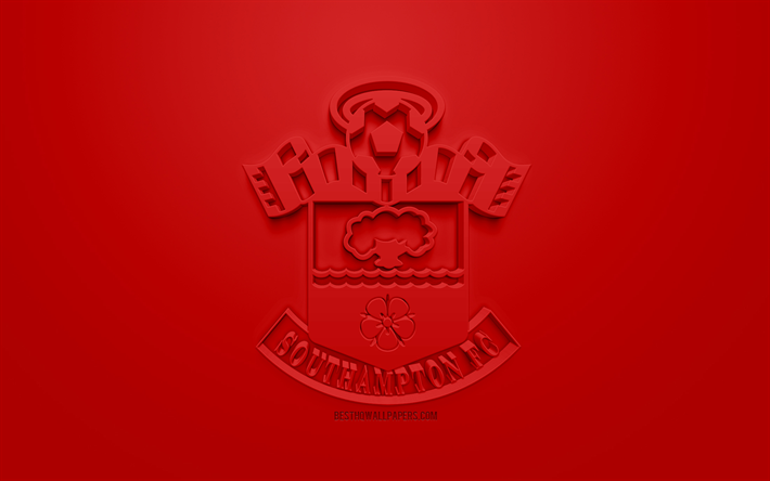Southampton FC, criativo logo 3D, fundo vermelho, 3d emblema, Clube de futebol ingl&#234;s, Premier League, Hampshire, Inglaterra, Arte 3d, futebol, elegante logotipo 3d
