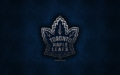 Hojas de Arce de Toronto, Canad&#225; hockey club, de metal azul textura de metal, logotipo, emblema, NHL, Toronto, Canad&#225;, estados UNIDOS, Liga Nacional de Hockey, arte creativo, hockey