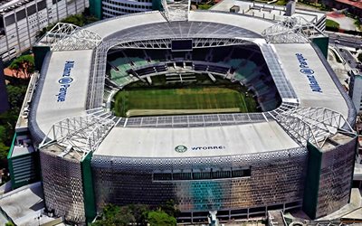 Palmeiras Stadium, close-up, Allianz Parque, aerial view, soccer, Palestra Italia Arena, football stadium, Brazil, SE Palmeiras, brazilian stadiums, Sao Paulo, HDR
