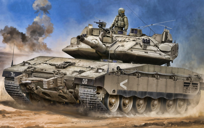 Merkava, desert, s&#228;ili&#246;t, Israelin MBT, Israelin Armeija, hiekka naamiointi, panssaroituja ajoneuvoja