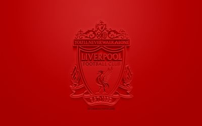 El Liverpool FC, creativo logo en 3D, fondo rojo, 3d emblema, el club de f&#250;tbol ingl&#233;s, la Premier League, Liverpool, Inglaterra, 3d, arte, f&#250;tbol, elegante logo en 3d