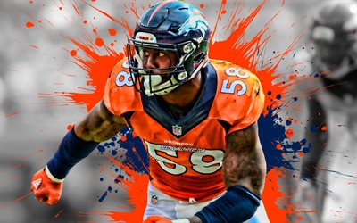 Von Miller, Denver Broncos, Linebacker, American football, blue-orange paint splashes, creative art, portrait, NFL, USA, National Football League