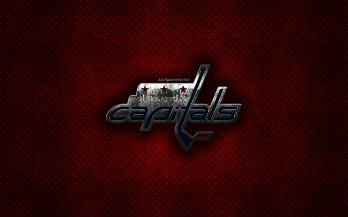 Washington Capitals, American hockey club, r&#246;d metall textur, metall-logotyp, emblem, NHL, Washington, USA, National Hockey League, kreativ konst, hockey