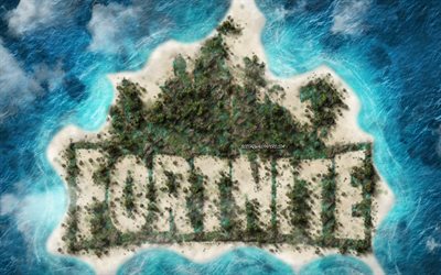 Fortnite Logo, creative emblem, tropical island, ocean, island logo, Fortnite