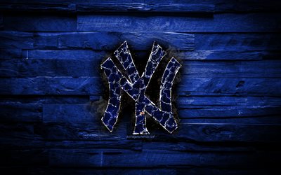 Download wallpapers New York Yankees, 4k, scorched logo, MLB, blue ...