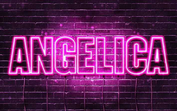 Angelica, 4k, sfondi per il desktop con i nomi, nomi di donna, Angelica nome, viola neon, orizzontale del testo, dell&#39;immagine con nome Angelica