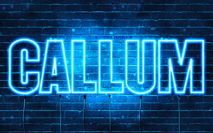 Callum, 4k, taustakuvia nimet, vaakasuuntainen teksti, Callum nimi, blue neon valot, kuva Callum nimi