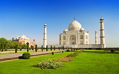 Taj Mahal, 4k, mausoleum mosque, indian landmarks, Agra, India, Asia