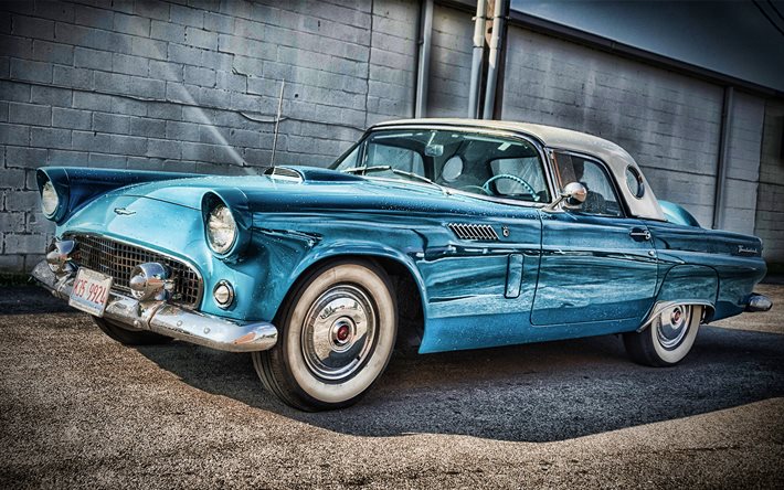 Ford Thunderbird, HDR, 1956 voitures, voitures r&#233;tro, des voitures am&#233;ricaines, 1956 Ford Thunderbird, Ford