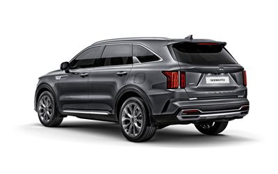 2021, Kia Sorento, vista posteriore, 4k, esterno, grigio SUV di lusso, la nuova Sorento grigio 2020, coreano auto, Kia