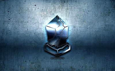 Lisk metal logo, grunge, cryptocurrency, blue metal background, Lisk, creative, Lisk logo