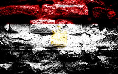 Egypt flag, grunge brick texture, Flag of Egypt, flag on brick wall, Egypt, flags of Africa countries