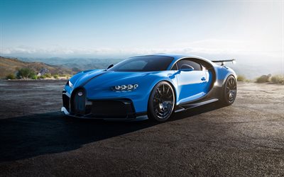 Bugatti Chiron Pur Deporte, 2021, 4K, vista de frente, exterior, azul hypercar, azul nuevo Quir&#243;n, el ajuste de Quir&#243;n, coches de lujo, Bugatti