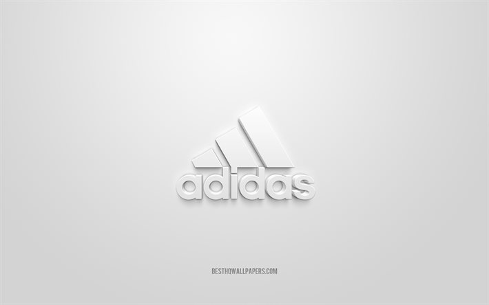 شعار أديداس, خلفية بيضاء, أديداس شعار 3d, الفن 3d, أديداس, العلامات التجارية شعار, الأبيض 3d شعار أديداس