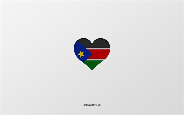 Amo il Sud Sudan, i paesi dell&#39;Africa, il Sud Sudan, sfondo grigio, il cuore della bandiera del Sud Sudan, il paese preferito