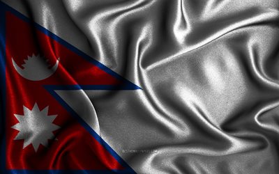 Nepalese flag, 4k, silk wavy flags, Asian countries, national symbols, Flag of Nepal, fabric flags, Nepal flag, 3D art, Nepal, Asia, Nepal 3D flag