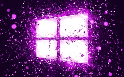 Logo violet Windows 10, 4k, néons violets, créatif, fond abstrait violet, logo Windows 10, OS, Windows 10