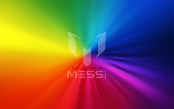 Download wallpapers Lionel Messi logo, 4k, vortex, rainbow backgrounds,  creative, Leo Messi, artwork, cars brands, Lionel Messi for desktop free.  Pictures for desktop free