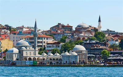 Istambul, B&#243;sforo, ver&#227;o, estreito, mesquita, paisagem urbana de Istambul, Turquia