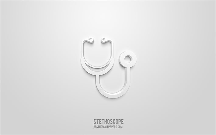 聴診器の3Dアイコン, 白背景, 3Dシンボル, 聴診器, 薬のアイコン, 3D图标, 聴診器のサイン, 医学3dアイコン