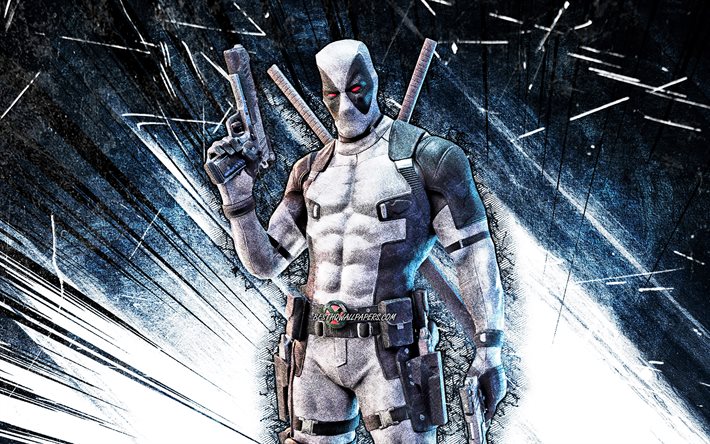 4k, Deadpool X-Force, arte grunge, Fortnite Battle Royale, Personagens Fortnite, Deadpool X-Force Skin, raios abstratos azuis, Fortnite, Deadpool X-Force Fortnite