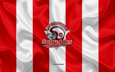 Stuttgart Scorpions, German American Football Club, GFL, bandeira vermelha de seda branca, logotipo do Stuttgart Scorpions, German Football League, American Football, Stuttgart, Alemanha
