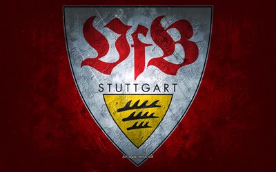 VfB Stuttgart, German football club, red stone background, VfB Stuttgart logo, grunge art, Bundesliga, football, Germany, VfB Stuttgart emblem