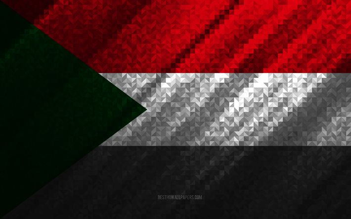 Bandiera del Sudan, astrazione multicolore, bandiera del mosaico del Sudan, Sudan, arte del mosaico, bandiera del Sudan