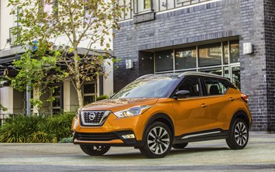 Nissan Kicks, 2021, vista frontale, esterno, crossover compatto, nuovi calci arancioni, auto giapponesi, Nissan