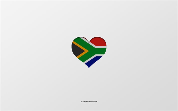 J&#39;aime l&#39;Afrique du Sud, les pays d&#39;Afrique, l&#39;Afrique du Sud, fond gris, le coeur du drapeau de l&#39;Afrique du Sud, le pays pr&#233;f&#233;r&#233;, l&#39;amour de l&#39;Afrique du Sud