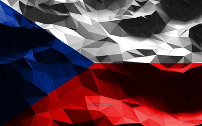 4k, Tšekin lippu, matala poly-taide, Euroopan maat, kansalliset symbolit, Tšekin tasavallan lippu, 3D-liput, Tšekin tasavalta, Eurooppa, Tšekin tasavallan 3D-lippu