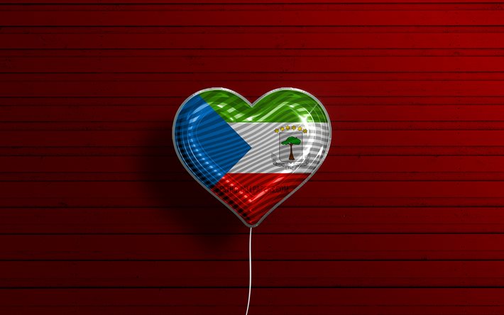 I Love Equatorial Guinea, 4k, realistic balloons, red wooden background, African countries, Equatorial Guinea flag heart, favorite countries, flag of Equatorial Guinea, balloon with flag, Equatorial Guinea flag, Equatorial Guinea, Love Equatorial Guinea