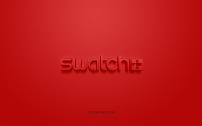Swatch logo, red background, Swatch 3d logo, 3d art, Swatch, brands logo, red 3d Swatch logo