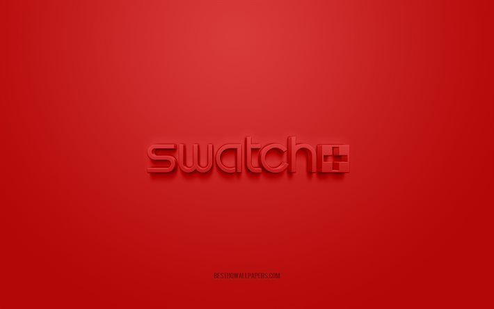 Logo Swatch, fond rouge, logo Swatch 3d, art 3d, Swatch, logo de marques, logo Swatch, logo Swatch 3d rouge