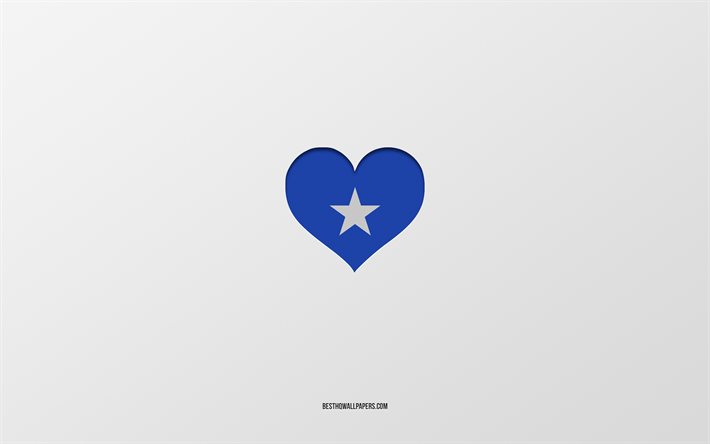 Amo la Somalia, i paesi dell&#39;Africa, la Somalia, lo sfondo grigio, il cuore della bandiera della Somalia, il paese preferito, amo la Somalia